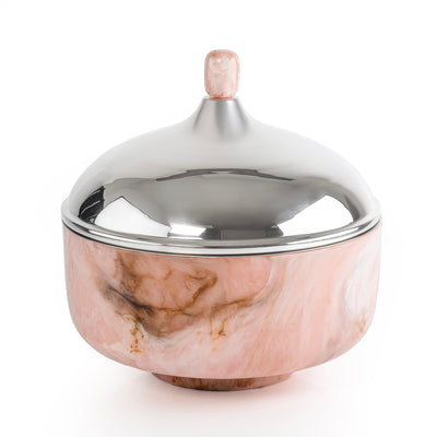 وعاء تقديم كبير حافظ للحرارة من الراتينج مع غطاء - وردي