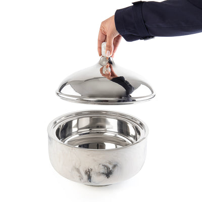 وعاء تقديم كبير حافظ للحرارة من الراتنج مع غطاء - أبيض & أسود