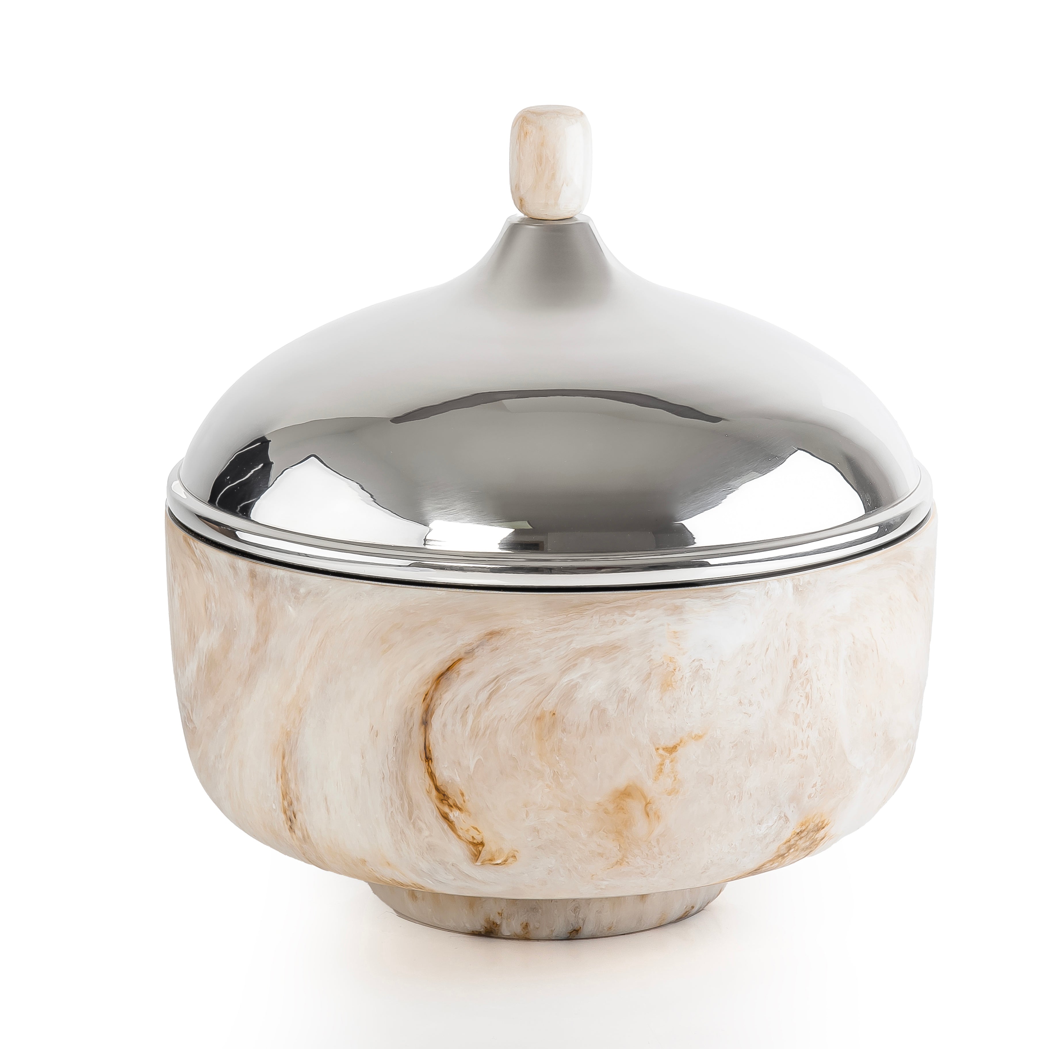 وعاء تقديم كبير حافظ للحرارة من الراتنج مع غطاء - بيج