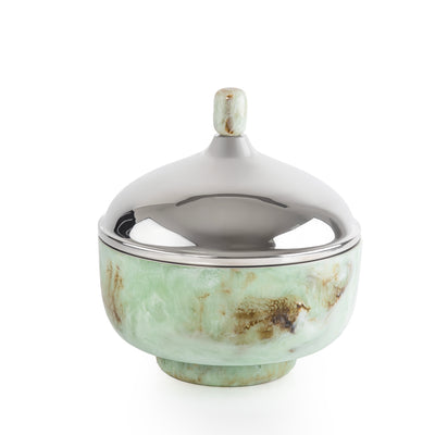 وعاء تقديم صغير حافظ للحرارة من الراتنج مع غطاء - أخضر