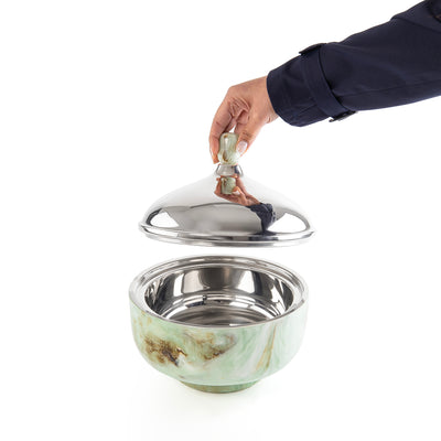 وعاء تقديم صغير حافظ للحرارة من الراتنج مع غطاء - أخضر