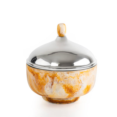 وعاء تقديم صغير حافظ للحرارة من الراتنج مع غطاء - عنبر