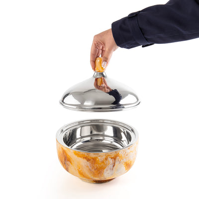 وعاء تقديم صغير حافظ للحرارة من الراتنج مع غطاء - عنبر