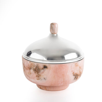 وعاء تقديم صغير حافظ للحرارة من الراتنج مع غطاء - وردي