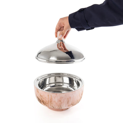 وعاء تقديم صغير حافظ للحرارة من الراتنج مع غطاء - وردي