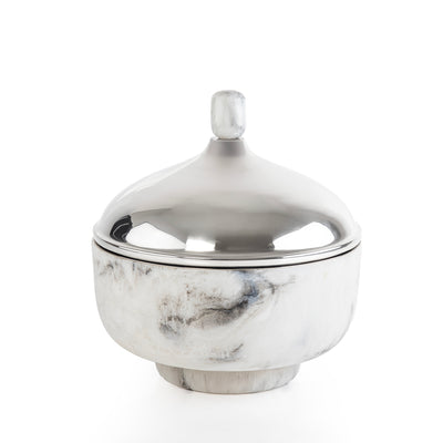 وعاء تقديم صغير حافظ للحرارة من الراتنج مع غطاء - أبيض & أسود