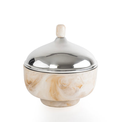 وعاء تقديم صغير حافظ للحرارة من الراتنج مع غطاء - بيج