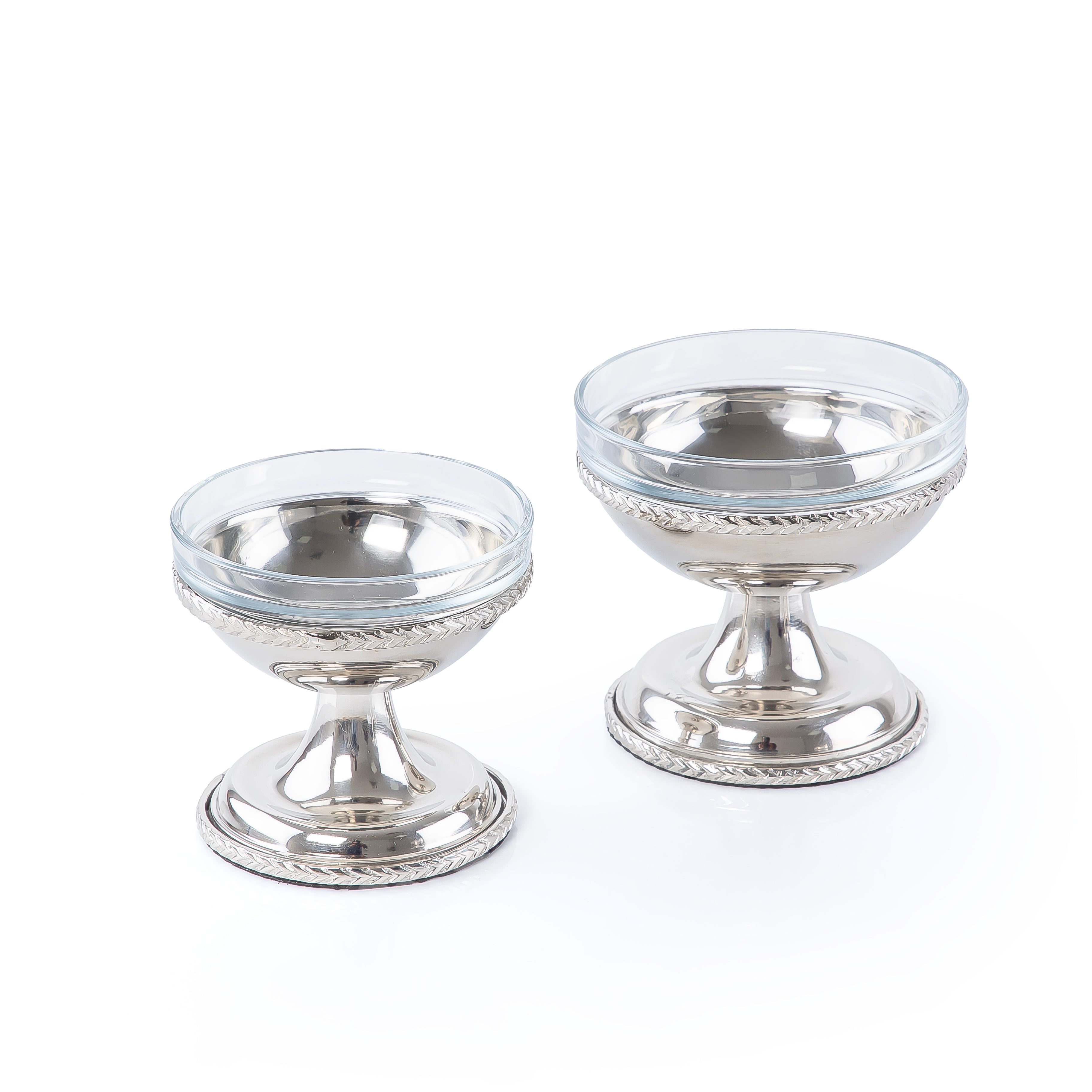 Set of 2 Pcs Shiny Metal Glass Serving Bowls