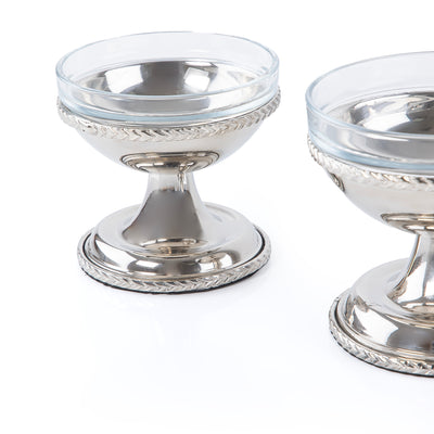 Set of 2 Pcs Shiny Metal Glass Serving Bowls