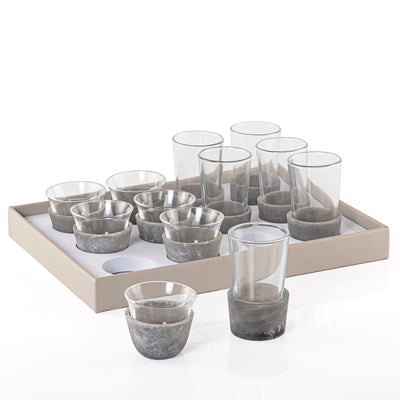 Leather Wrapped Tray Set with 6 Tea Glasses, 6 Coffee Cups  and an Acrylic Cover