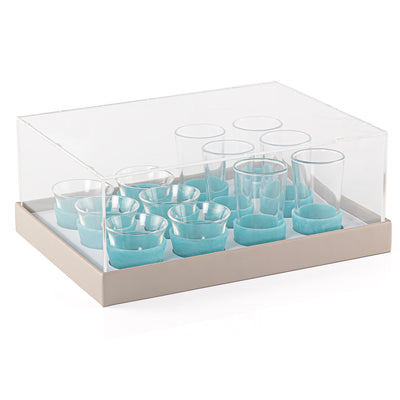 Leather Wrapped Tray Set with 6 Tea Glasses, 6 Coffee Cups  and an Acrylic Cover