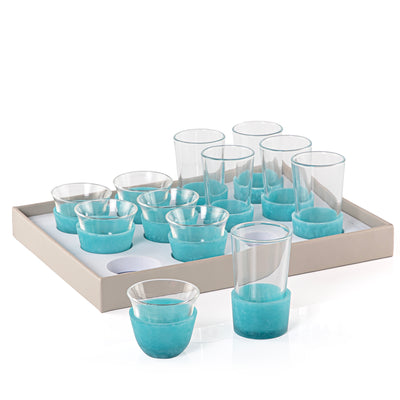 Leather Wrapped Tray Set with 6 Tea Glasses, 6 Coffee Cups  and an Acrylic Cover