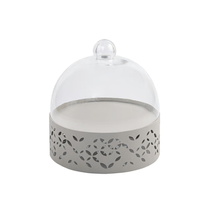 استاند معدني بقاعدة مزخرفة بنقوش مع غطاء زجاجي