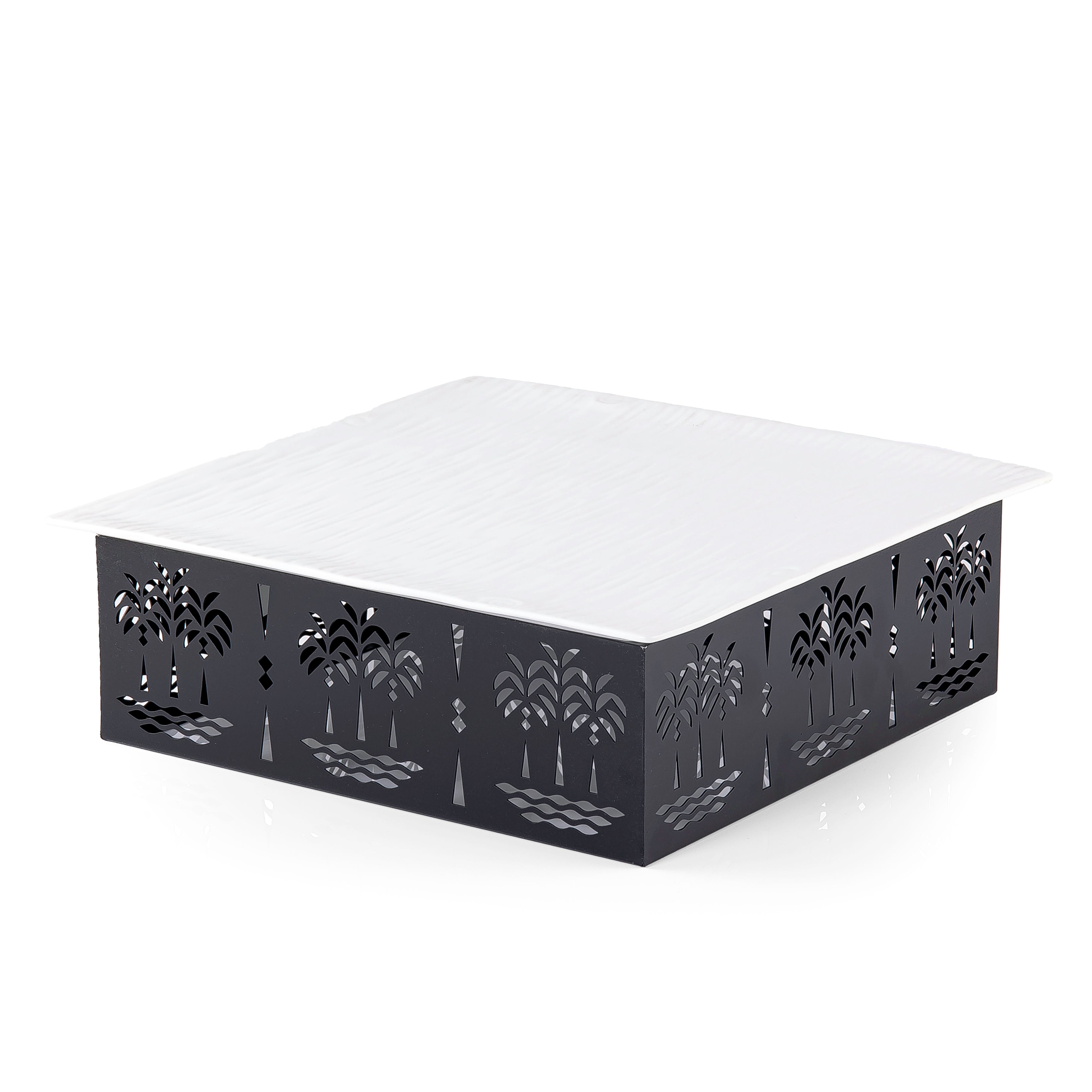 Square Ceramic Dish with Metal Base
 Palm Design- Large