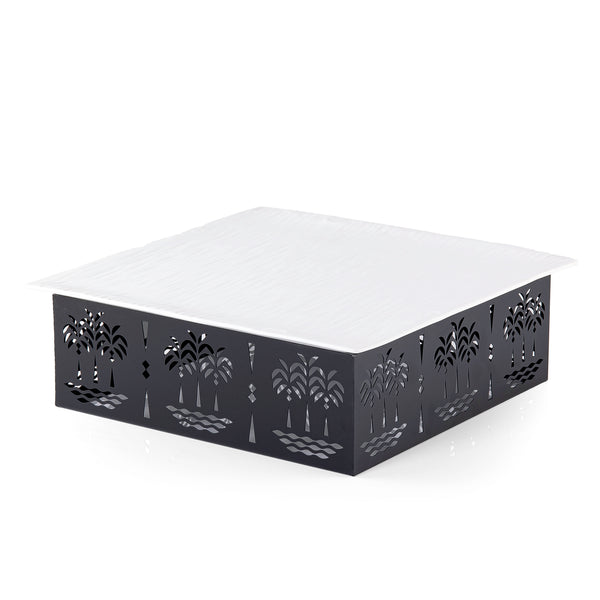 صحن سيراميك مربع مع قاعدة معدنية بتصميم النخلة - حجم كبير