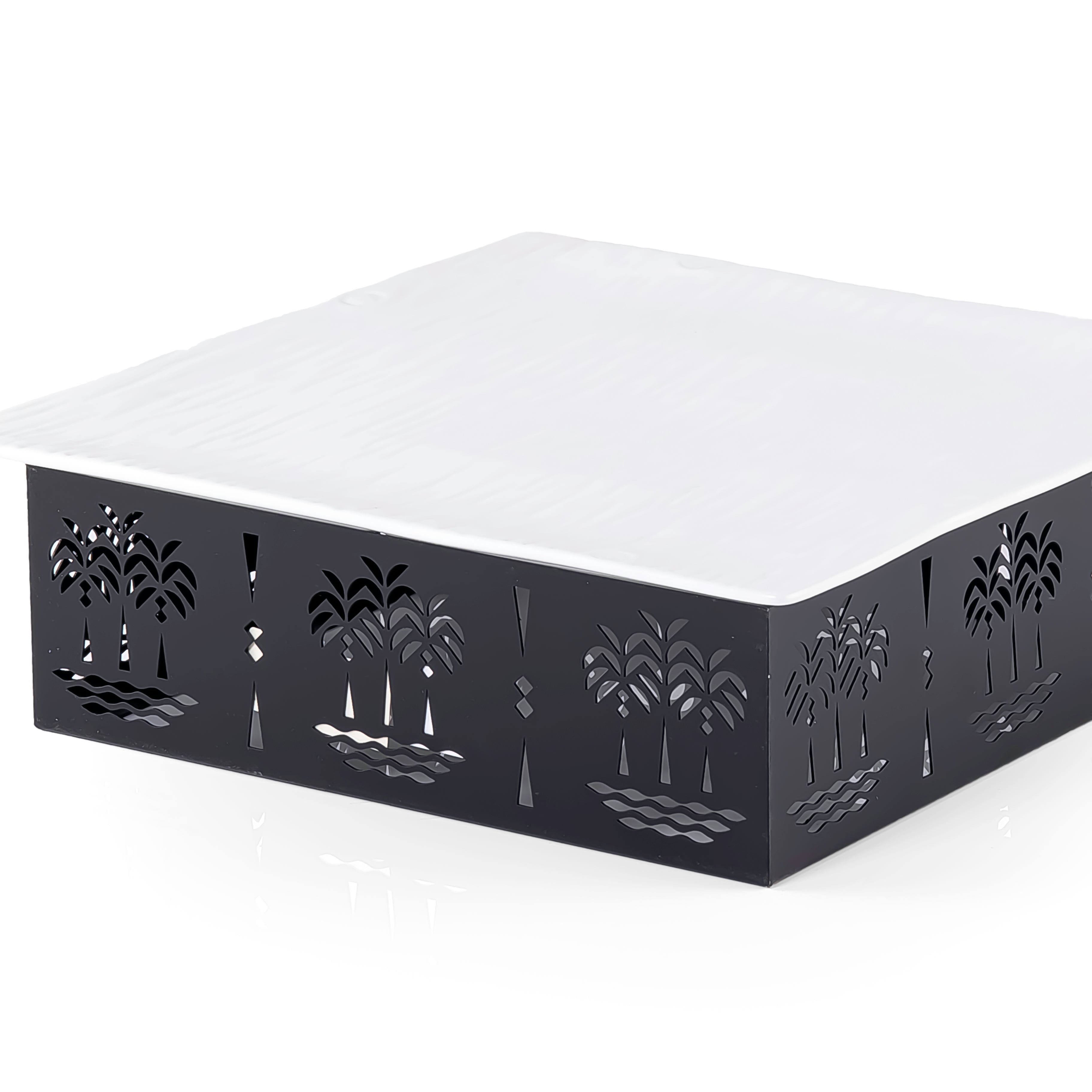 Square Ceramic Dish with Metal Base
 Palm Design- Medium