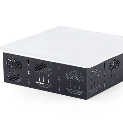 صحن سيراميك مربع مع قاعدة معدنية بتصميم النخلة - حجم وسط