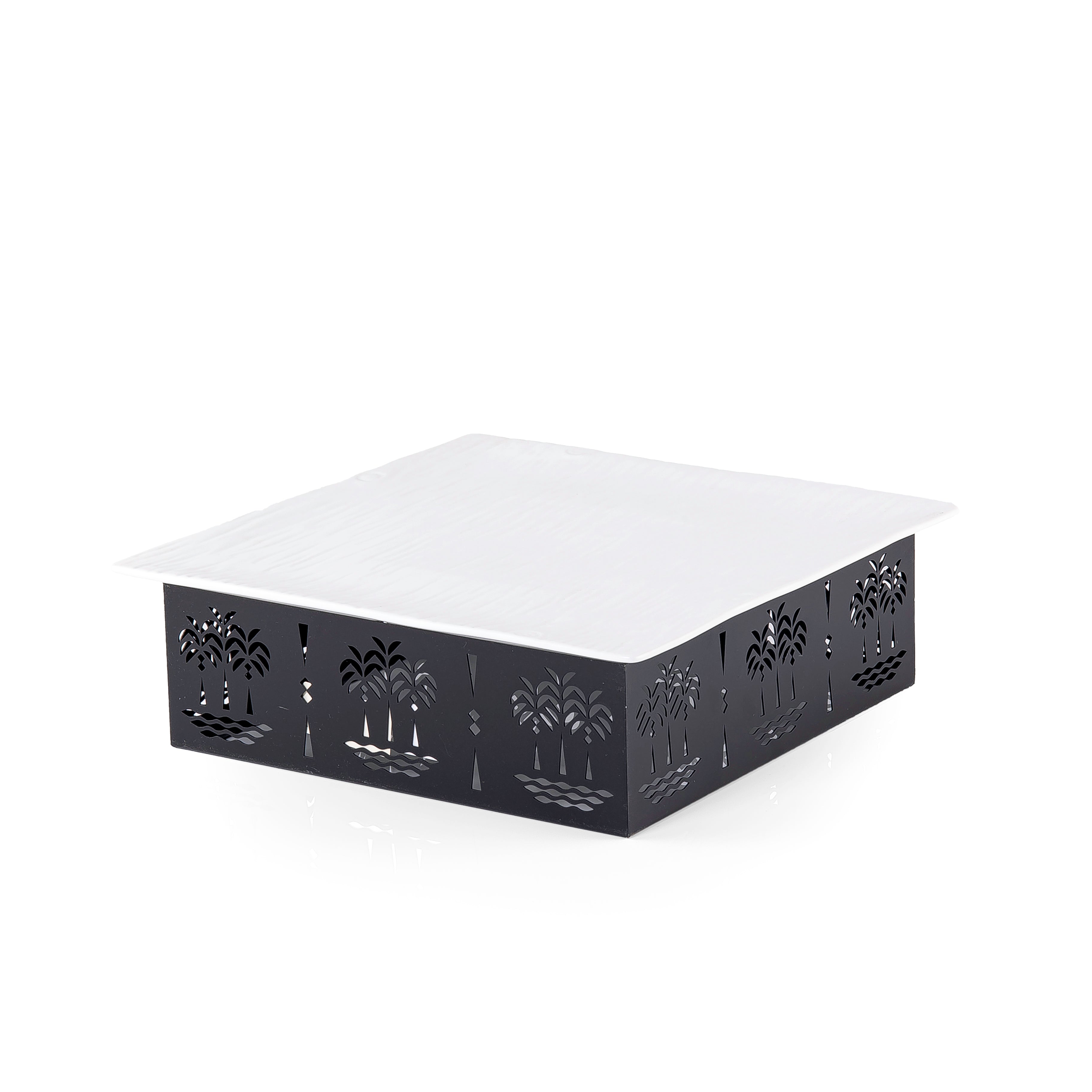 Square Ceramic Dish with Metal Base
 Palm Design- Medium