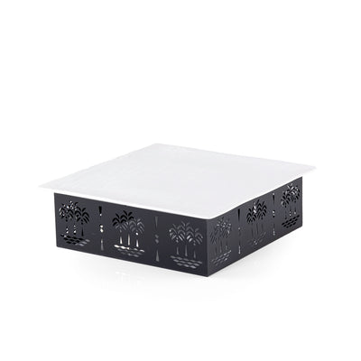 صحن سيراميك مربع مع قاعدة معدنية بتصميم النخلة - حجم وسط