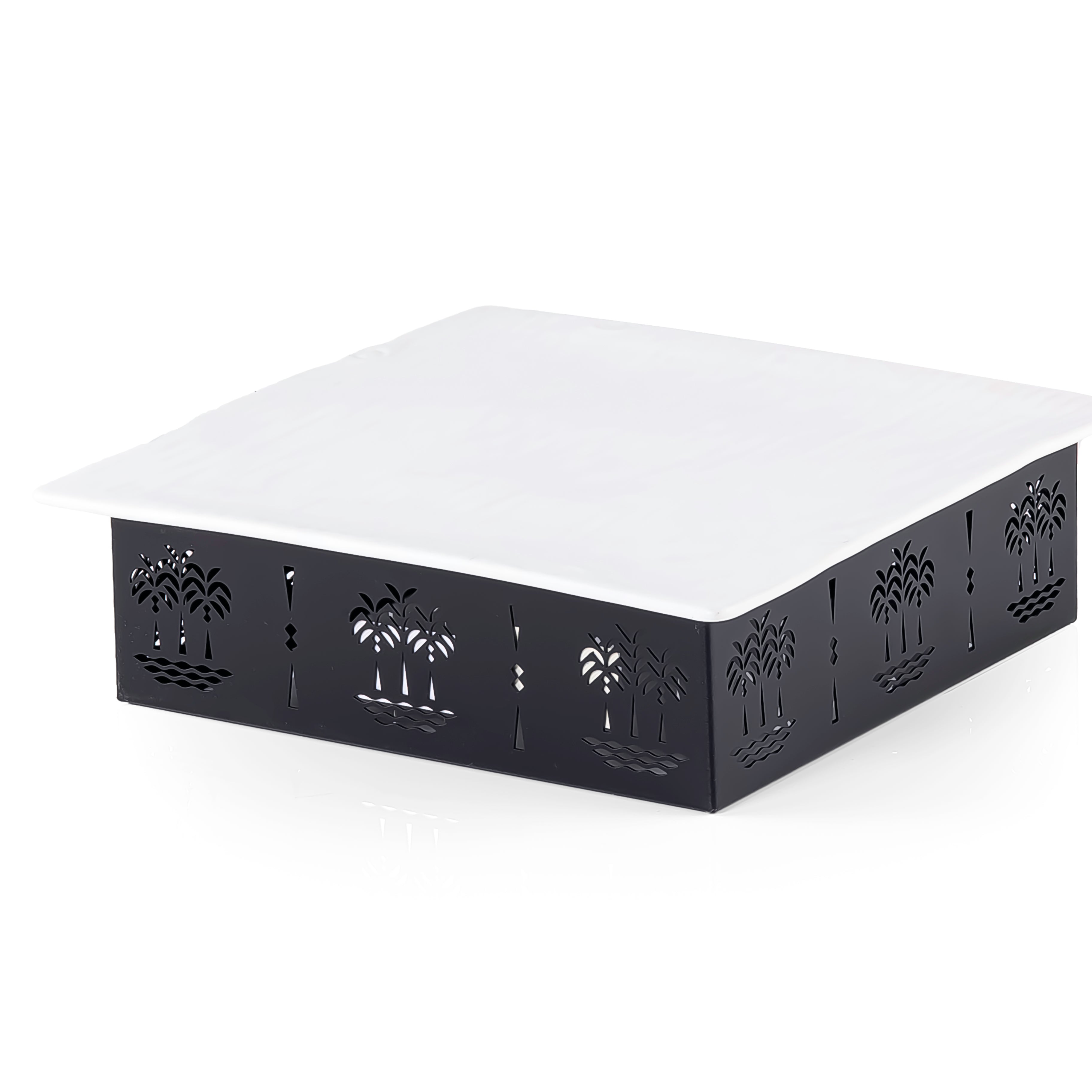 Square Ceramic Dish with Metal Base
 Palm Design- Small