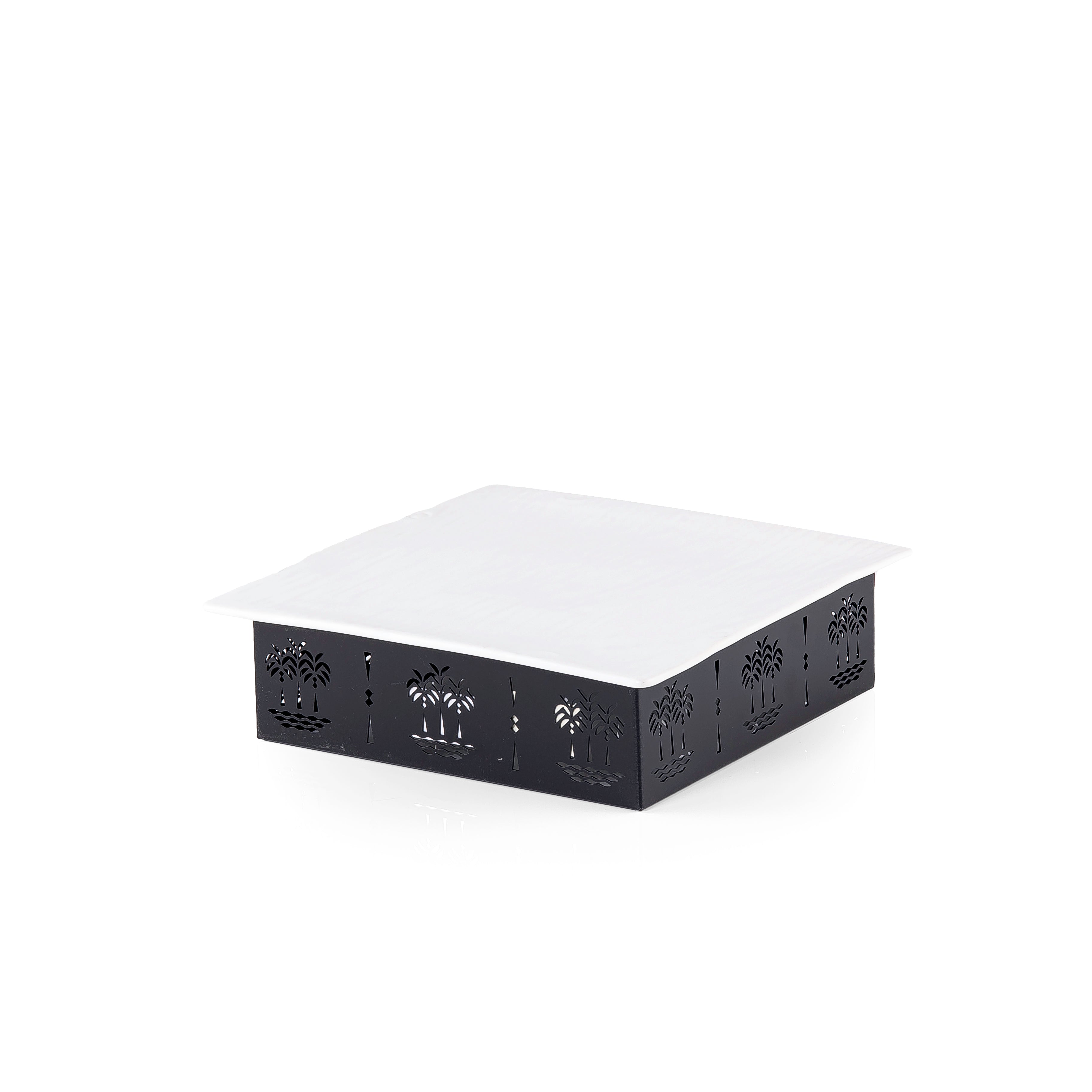 Square Ceramic Dish with Metal Base
 Palm Design- Small