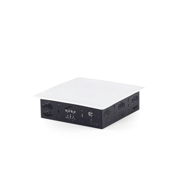 صحن سيراميك مربع مع قاعدة معدنية بتصميم النخلة - حجم صغير