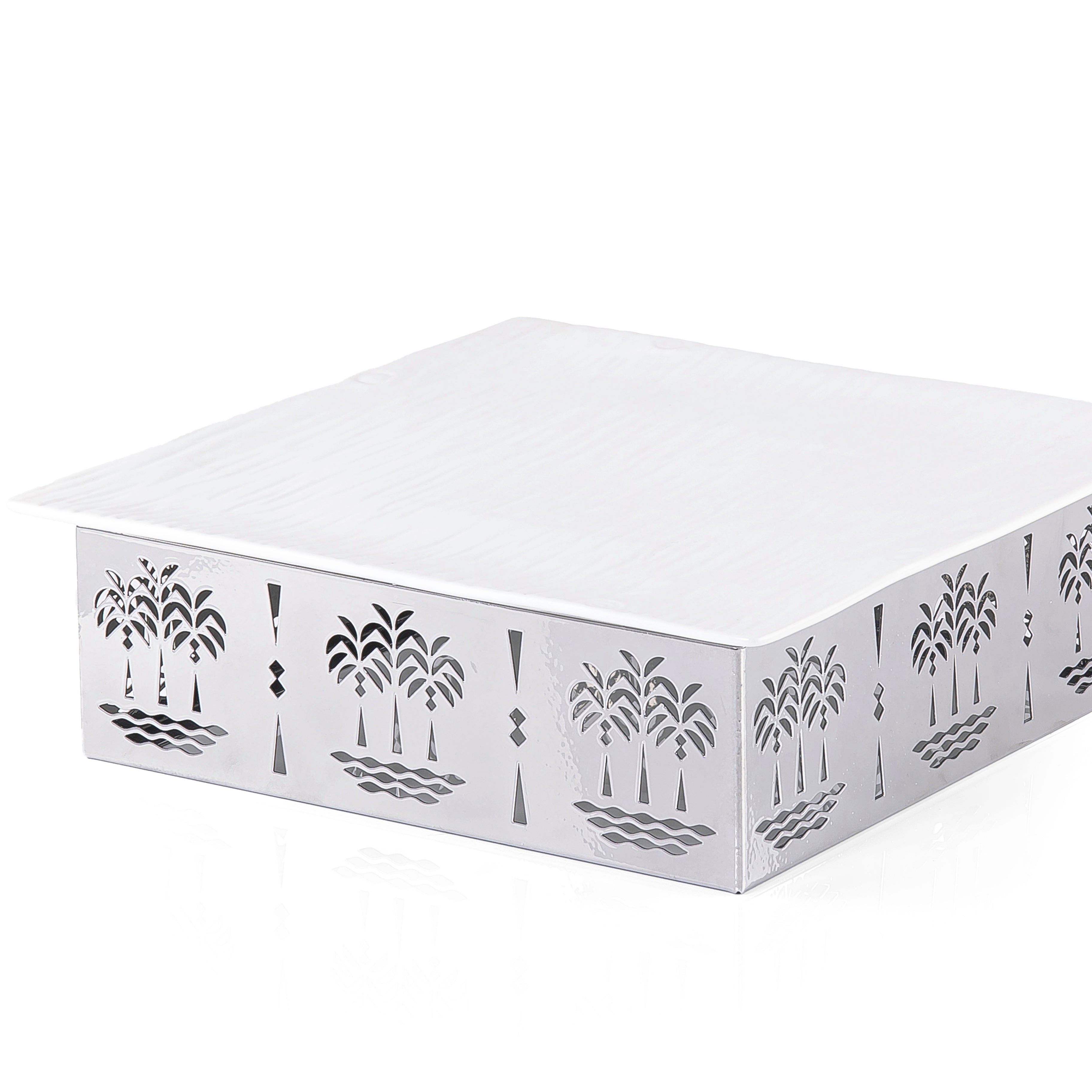 Square Ceramic Dish with Metal Base
 Palm Design- Medium