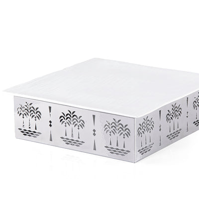 صحن سيراميك مربع مع قاعدة معدنية بتصميم النخلة - حجم وسط