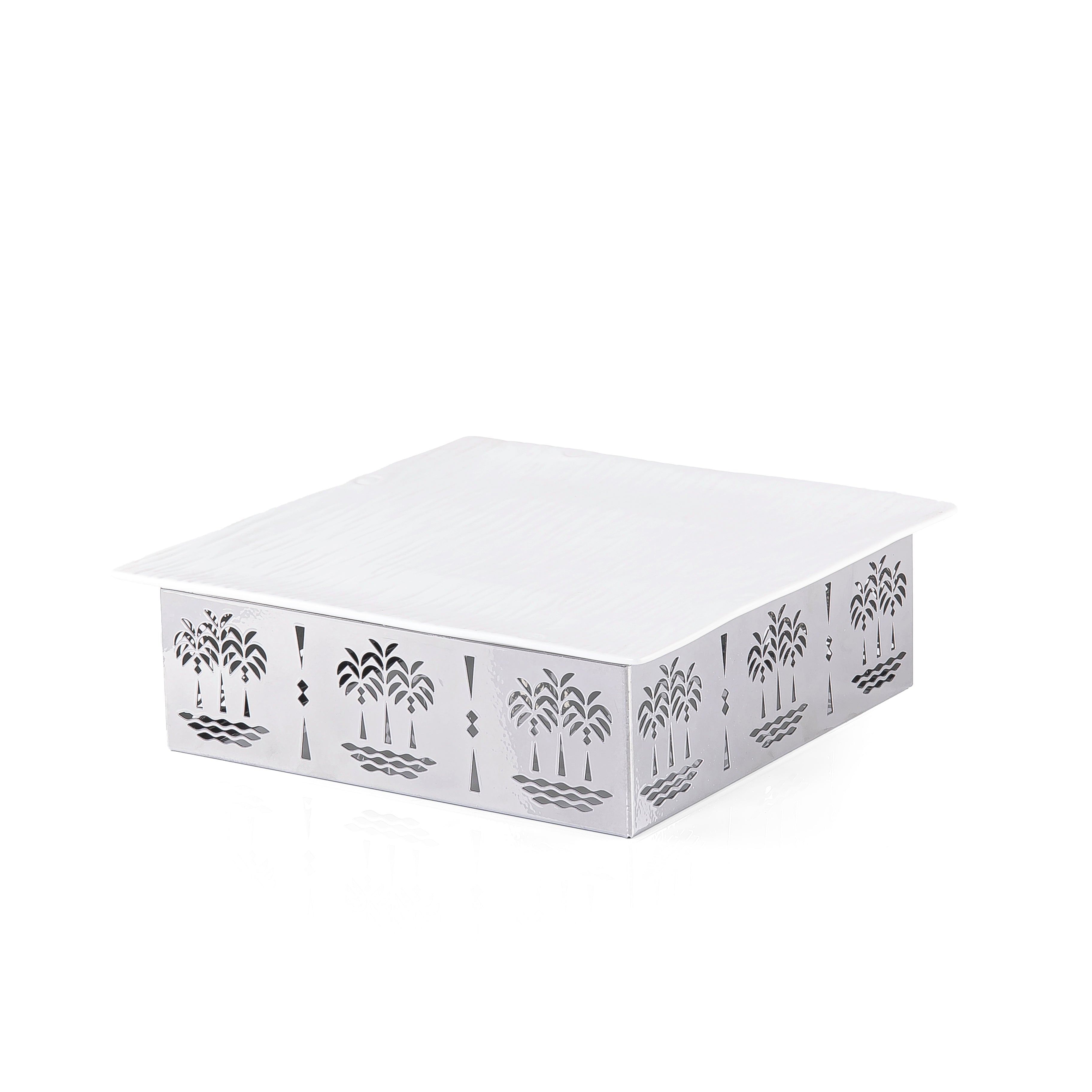 Square Ceramic Dish with Metal Base
 Palm Design- Medium