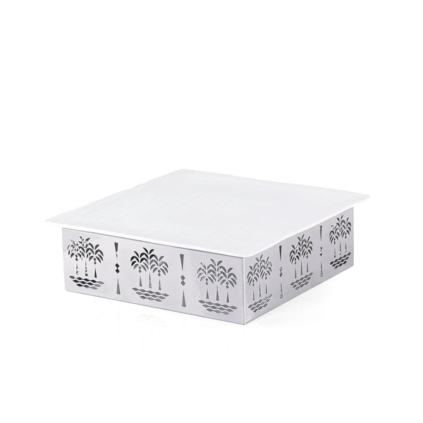 صحن سيراميك مربع مع قاعدة معدنية بتصميم النخلة - حجم وسط