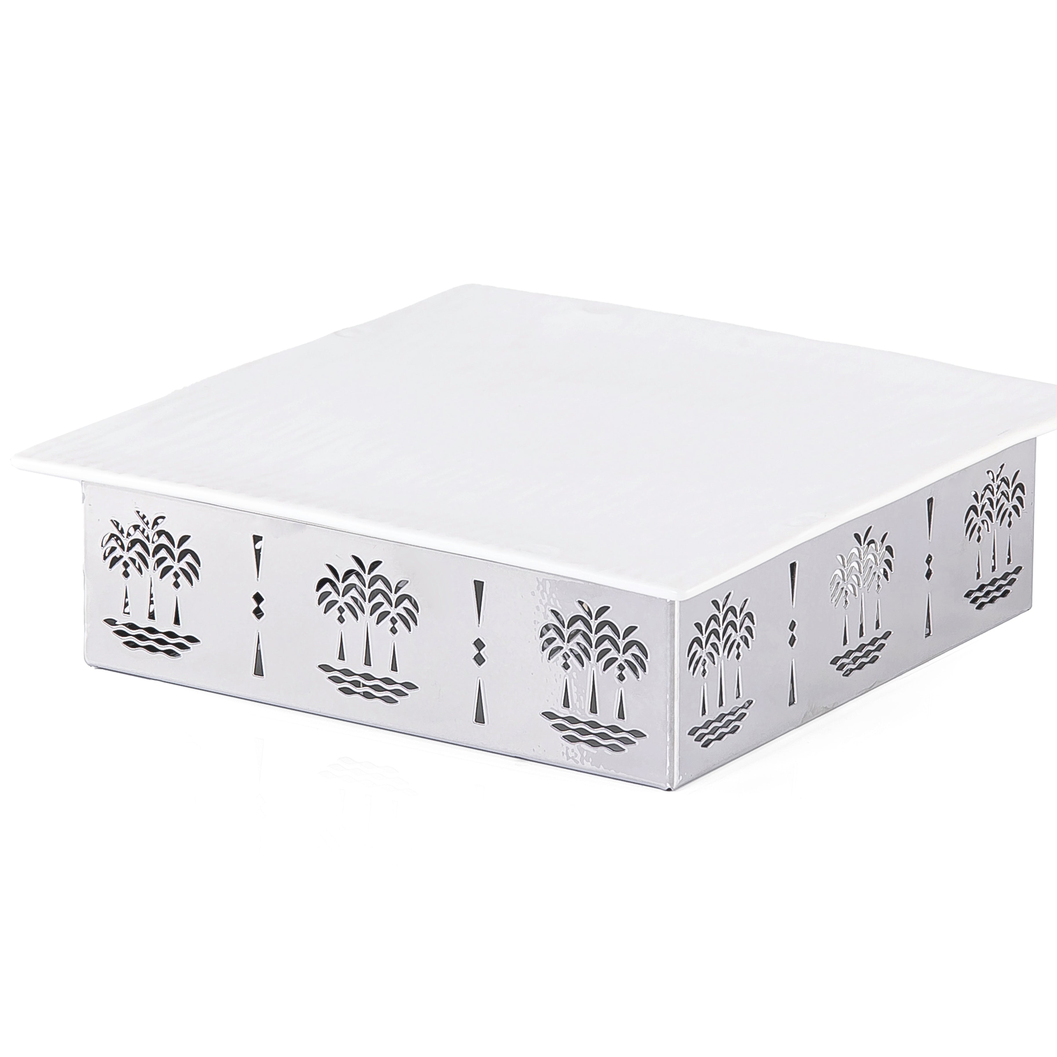 Square Ceramic Dish with Metal Base
 Palm Design- Small