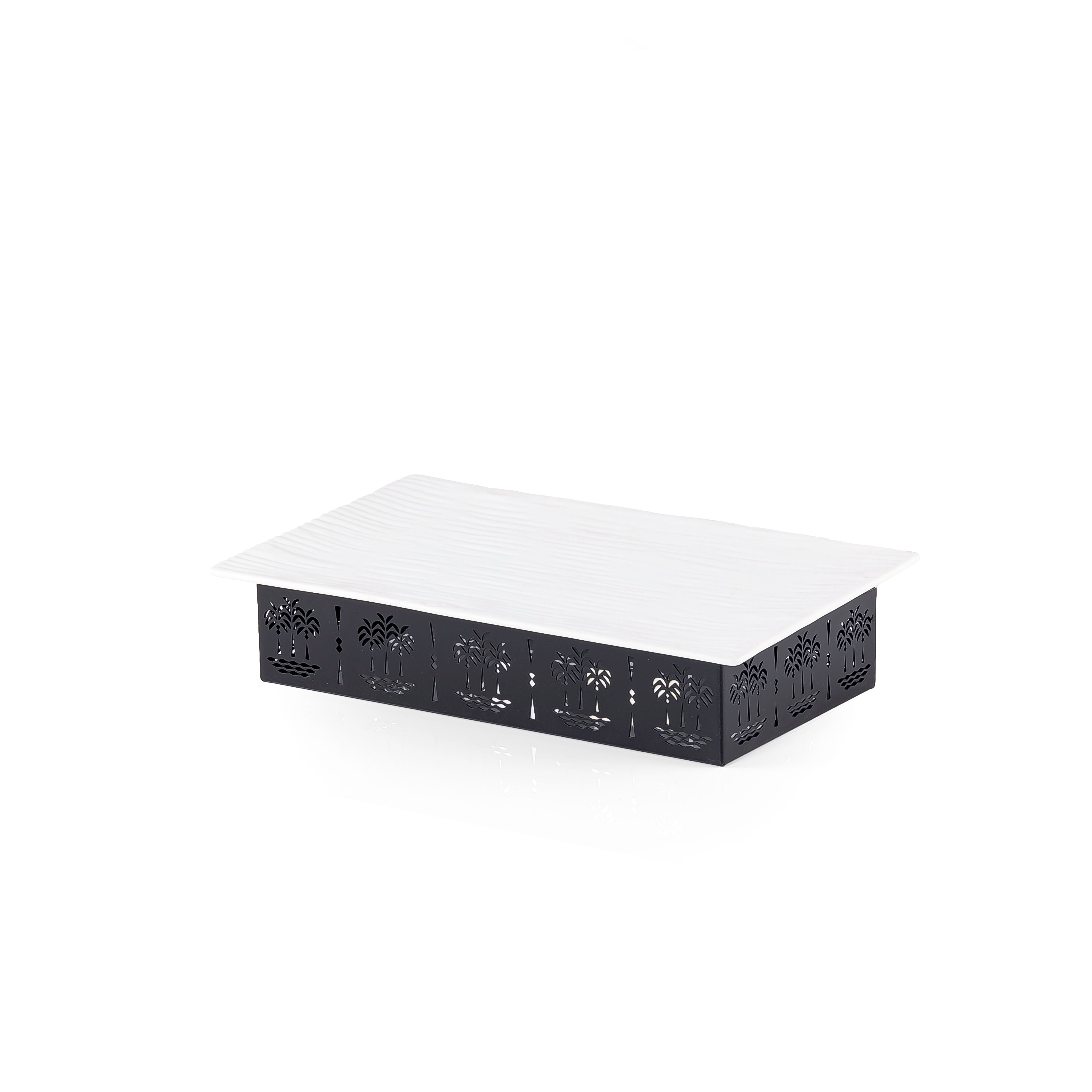 Rectangular Ceramic Dish with Metal Base
 Palm Design- Small