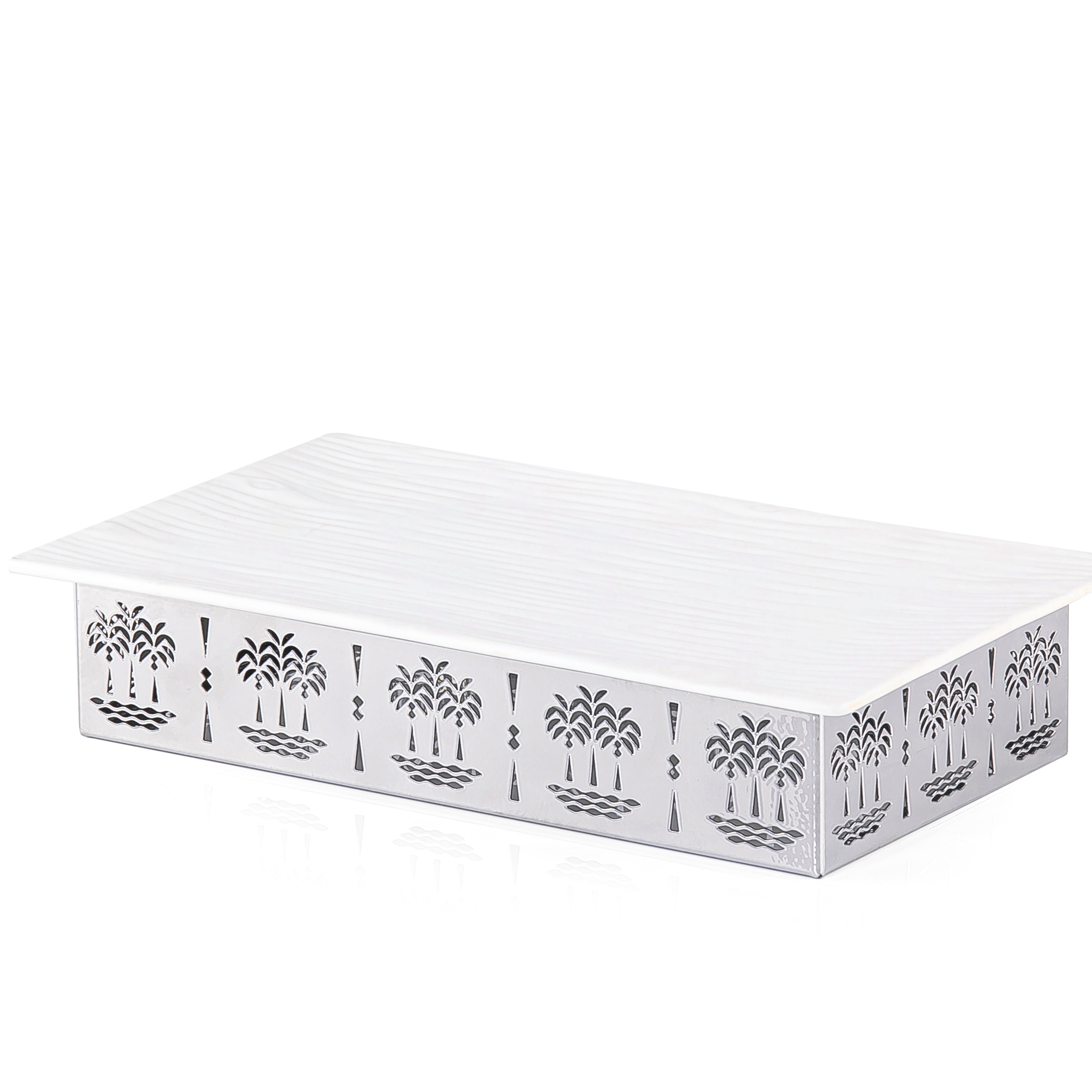 صحن سيراميك مستطيل مع قاعدة معدنية بتصميم النخلة - حجم صغير