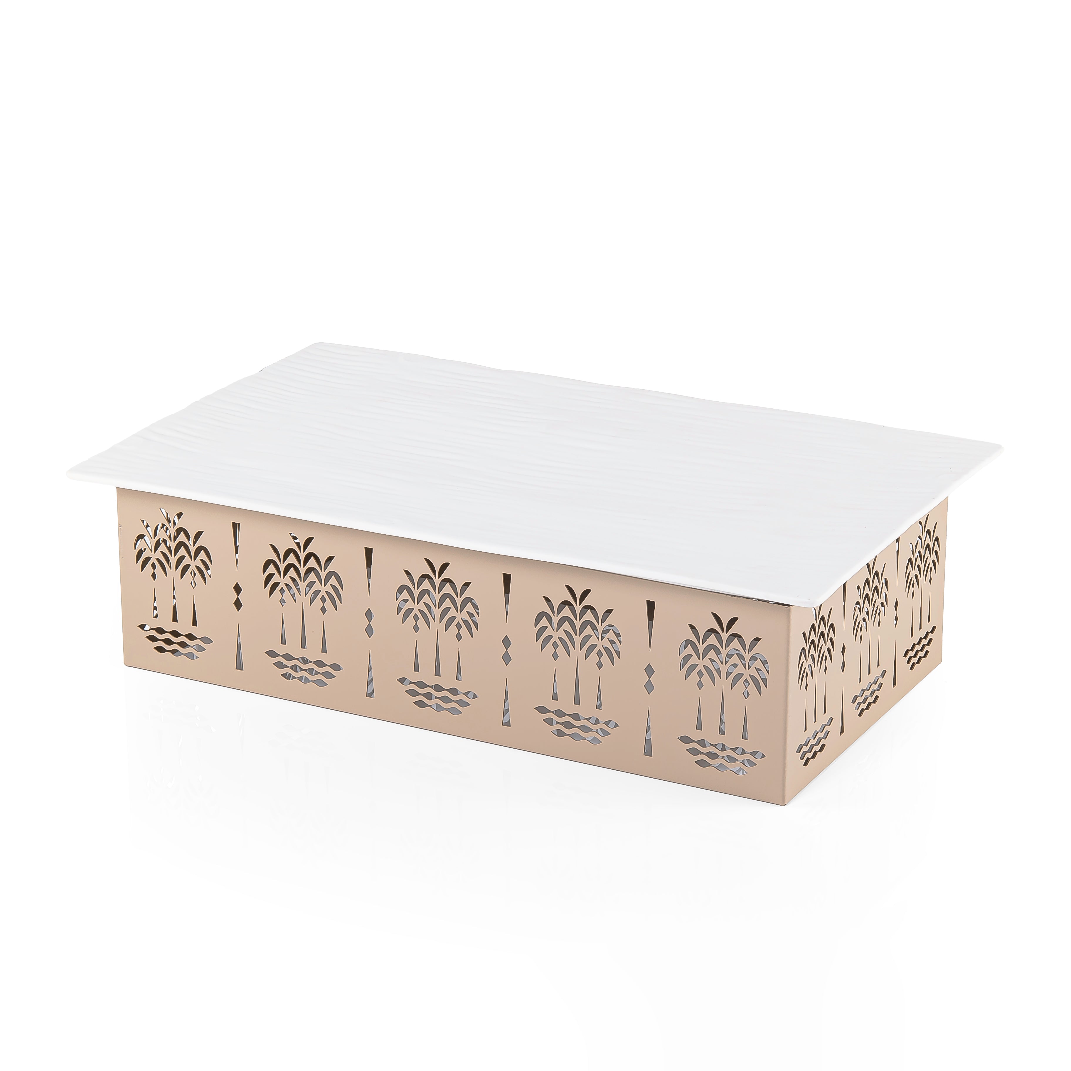 صحن سيراميك مستطيل مع قاعدة معدنية بتصميم النخلة - حجم x large