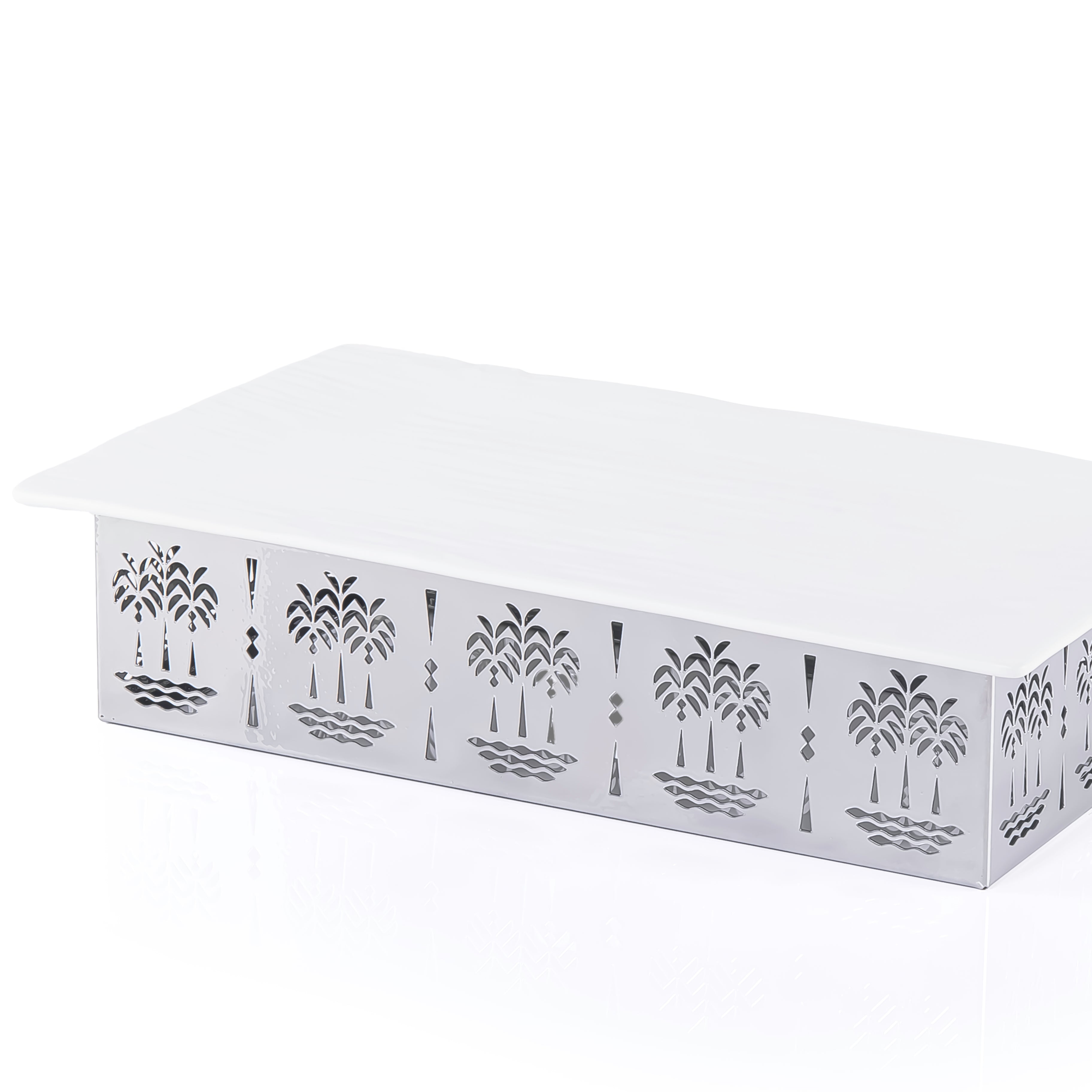 Rectangular Ceramic Dish with Metal Base
 Palm Design- Medium