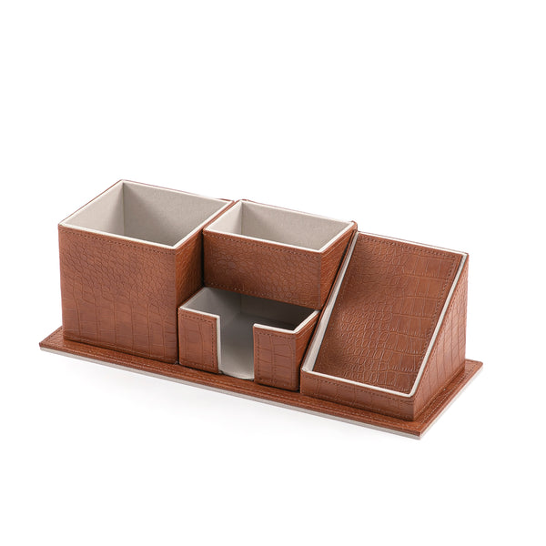 Three-Compartment Stand Covered in Leather