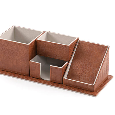 Three-Compartment Stand Covered in Leather