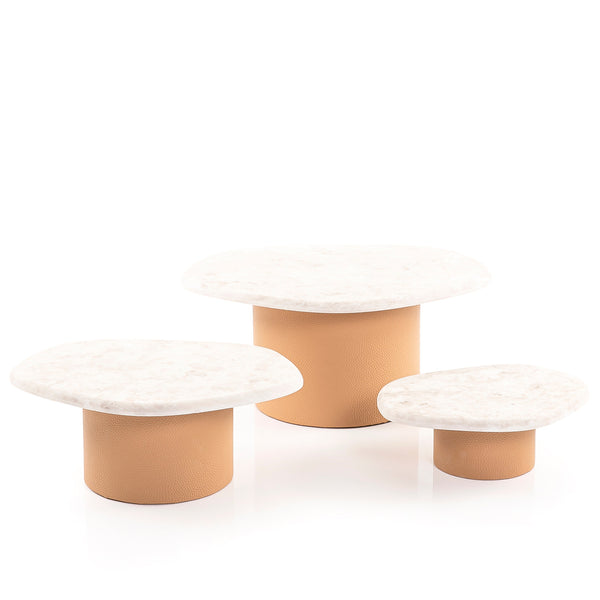 Set Of Marble Stands With Luxurious Leather Base