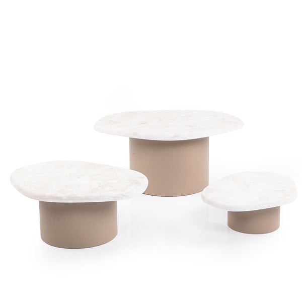 Set of Marble Stands with Luxurious Leather Base