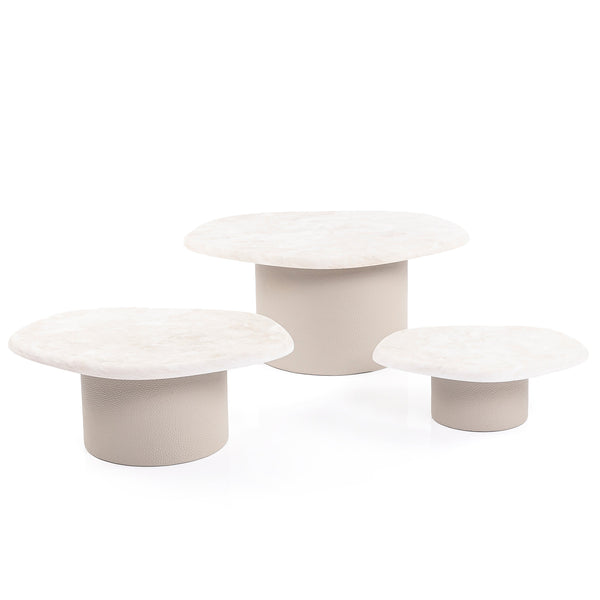 Set of Marble Stands with Luxurious Leather Base