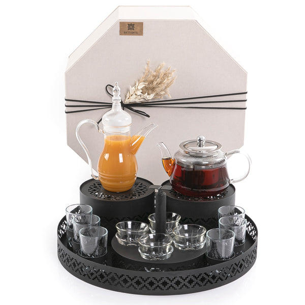 Metal Tray Set with Beverage Warmers and Cups Holder in Box