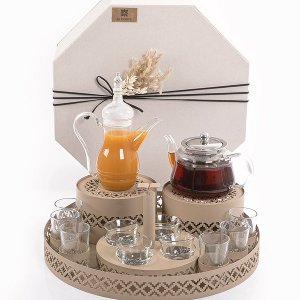 Metal Tray Set with Beverage Warmers and Cups Holder in Box