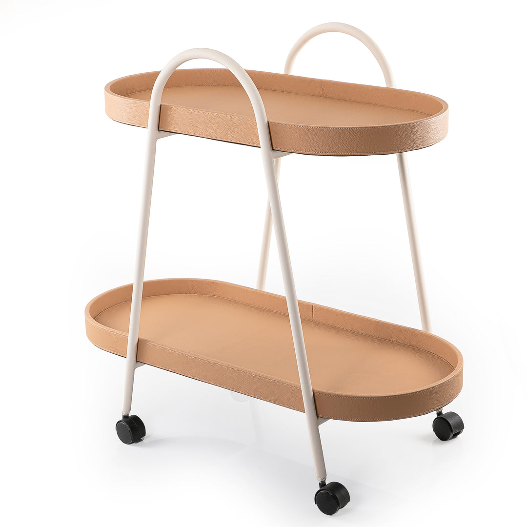 Double Decker Leather Serving Cart