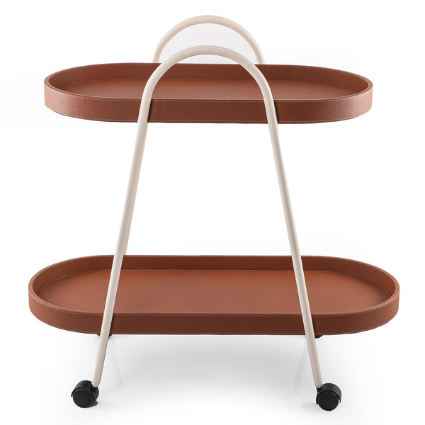 Double Decker Leather Serving Cart