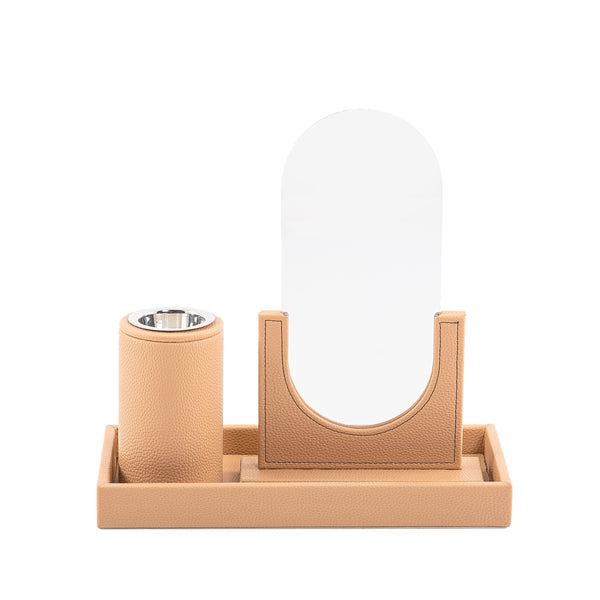 Leather Tray with Mabkhara and Acrylic Mirror Stand