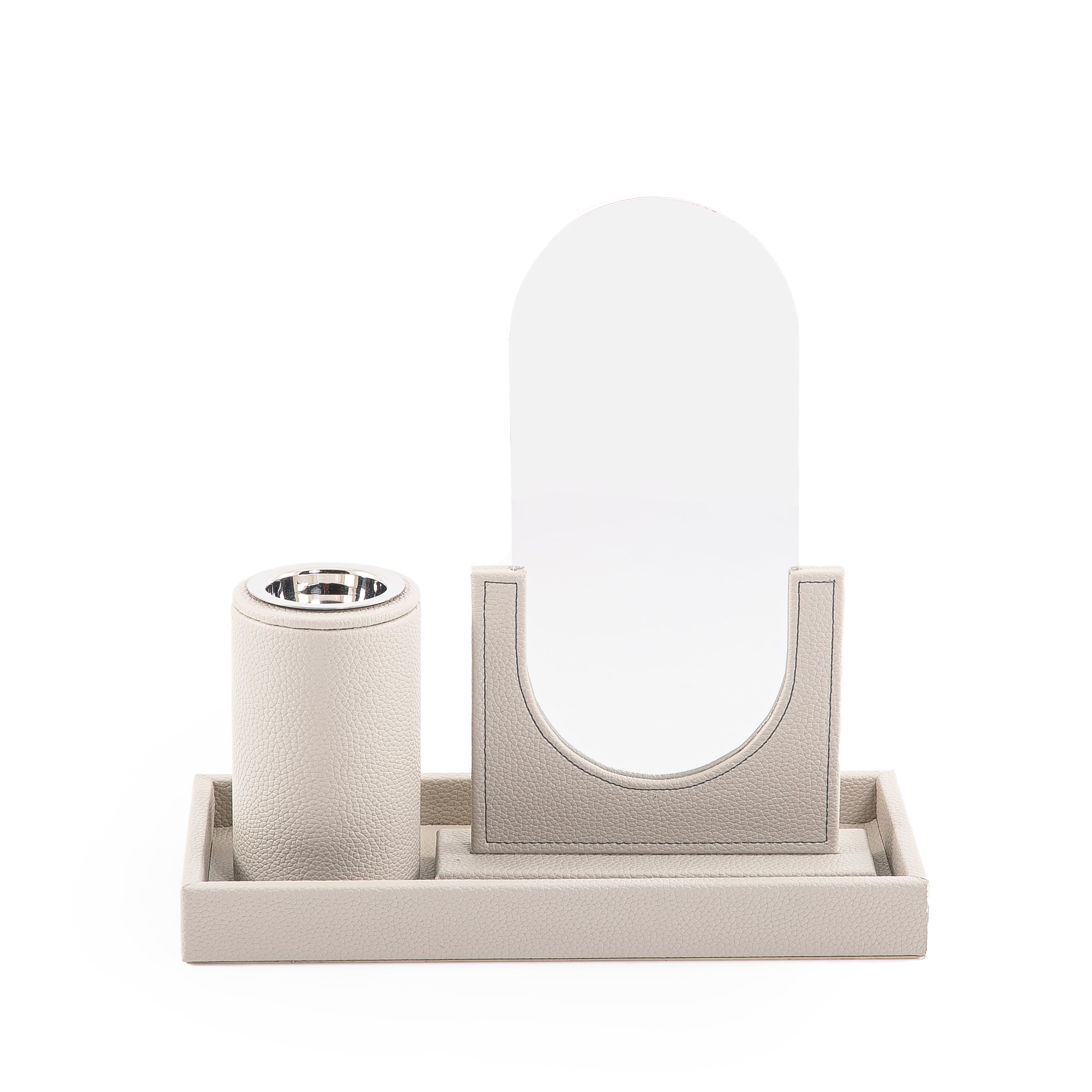 Leather Tray with Mabkhara and Acrylic Mirror Stand