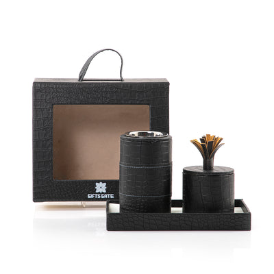 صينية جلد مع مبخرة وعلبة بخور وبوكس هدية