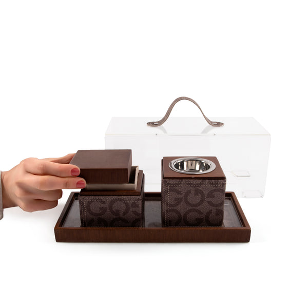 Branded Wooden Mabkhara Set with Tray & Box & Acrylic Lid