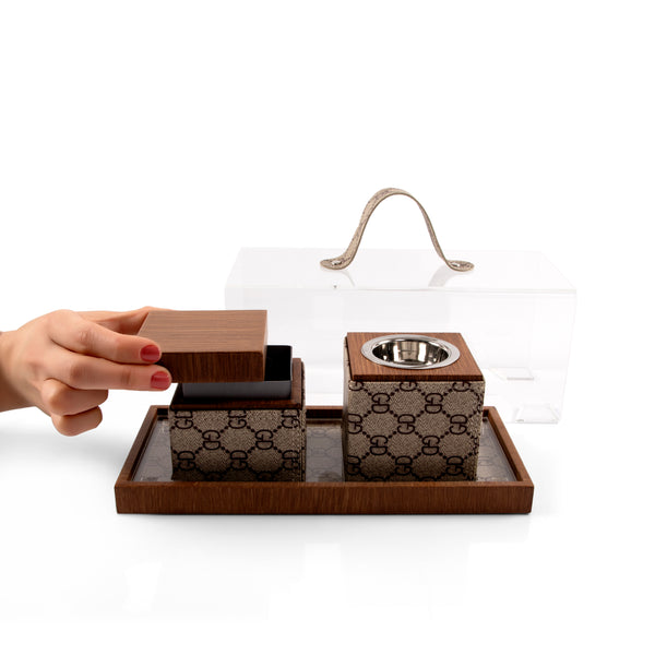 Branded Wooden Mabkhara Set with Tray & Box & Acrylic Lid