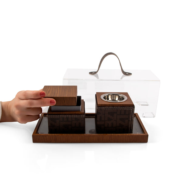 Branded Wooden Mabkhara Set with Tray & Box & Acrylic Lid